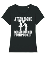 Attenzione Borseggiatrici Pickpocket Tricou mânecă scurtă guler larg fitted Damă Expresser