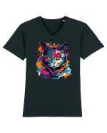 Pisica graffiti Tricou mânecă scurtă guler V Bărbat Presenter