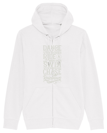 Dance with fairies, ride a unicorn, swim with mermaids, chase rainbows White