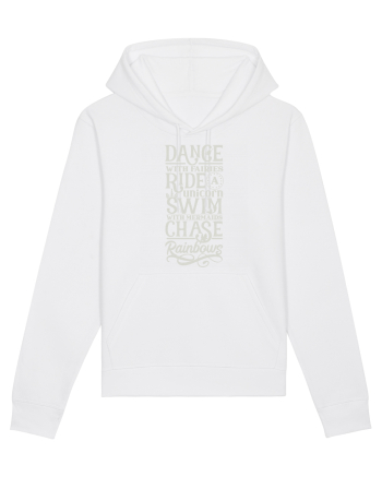 Dance with fairies, ride a unicorn, swim with mermaids, chase rainbows White