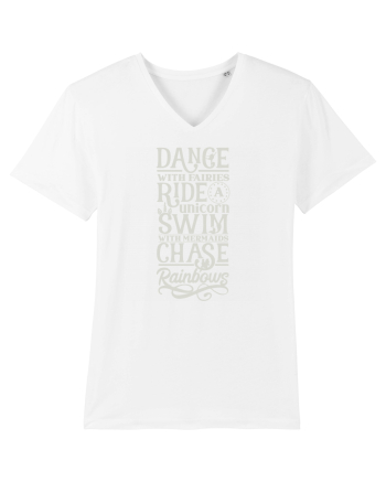 Dance with fairies, ride a unicorn, swim with mermaids, chase rainbows White