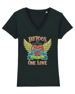 Tattoos And Rock' N' Roll One Love Tricou mânecă scurtă guler V Damă Evoker