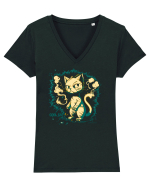 COOL CAT 2  - mâța cool :D Tricou mânecă scurtă guler V Damă Evoker