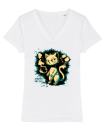 SMOKING HOT CAT   - mâța / pisica /motanul sexy :D Tricou mânecă scurtă guler V Damă Evoker