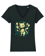 SMOKING HOT CAT  2  - mâța / pisica /motanul sexy :D Tricou mânecă scurtă guler V Damă Evoker