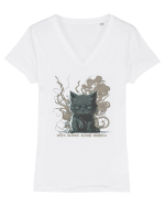 Mâța blândă zgârie rău :D Tricou mânecă scurtă guler V Damă Evoker