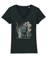 Mâța blândă zgârie rău :D 2 Tricou mânecă scurtă guler V Damă Evoker