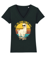 Let The Good Times Roll Lama Skateboarding Tricou mânecă scurtă guler V Damă Evoker