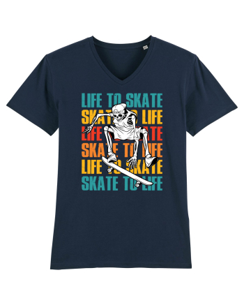Life To Skate Skate To Life Skateboard Skeleton Rider French Navy