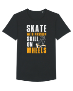 Skate With Passion Skills On Wheels Tricou mânecă scurtă guler larg Bărbat Skater