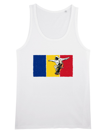 Vintage Romanian Flag Skateboarding White