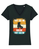 They See Me Rollin' They Hatin' Retro Skating Tricou mânecă scurtă guler V Damă Evoker