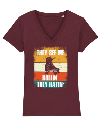 They See Me Rollin' They Hatin' Retro Skating Burgundy