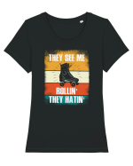 They See Me Rollin' They Hatin' Retro Skating Tricou mânecă scurtă guler larg fitted Damă Expresser