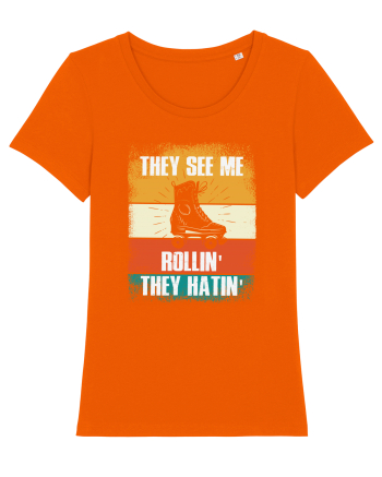 They See Me Rollin' They Hatin' Retro Skating Bright Orange