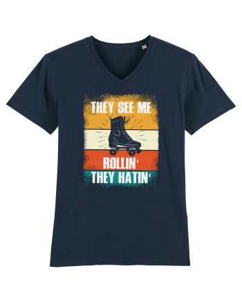 They See Me Rollin' They Hatin' Retro Skating French Navy