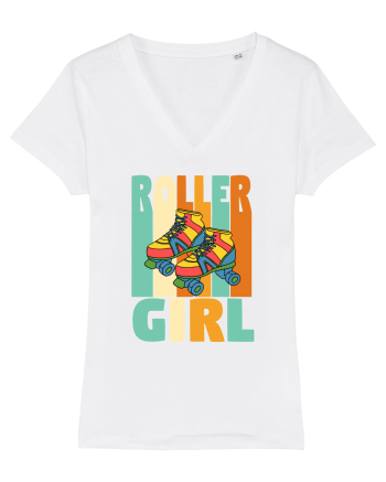 Retro Roller Girl Design Vintage Skating White