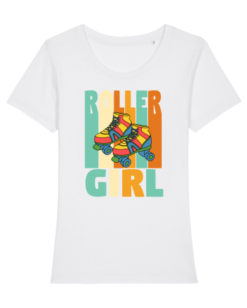 Retro Roller Girl Design Vintage Skating White