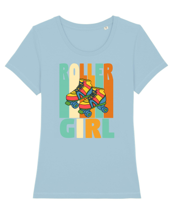 Retro Roller Girl Design Vintage Skating Sky Blue