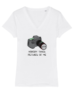 Nobody takes pictures of me Tricou mânecă scurtă guler V Damă Evoker