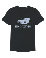 NB No Bitches Funny Logo Tricou mânecă scurtă guler larg Bărbat Skater