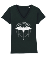 Bat Spooky Halloween Stay Spooky Moon Tricou mânecă scurtă guler V Damă Evoker