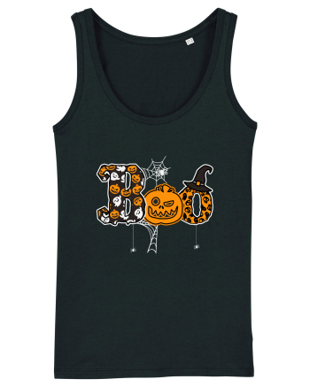 Boo With Spiders And Witch Hat Black