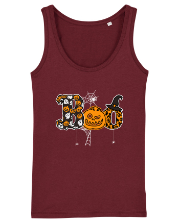 Boo With Spiders And Witch Hat Burgundy