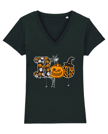 Boo With Spiders And Witch Hat Black