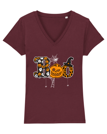 Boo With Spiders And Witch Hat Burgundy