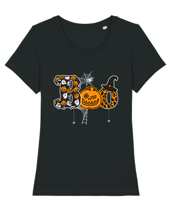 Boo With Spiders And Witch Hat Black