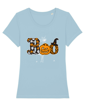 Boo With Spiders And Witch Hat Sky Blue