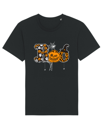 Boo With Spiders And Witch Hat Black