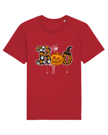 Boo With Spiders And Witch Hat Red