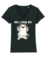 Ghost Cow Moo I Mean Boo Halloween Tricou mânecă scurtă guler V Damă Evoker