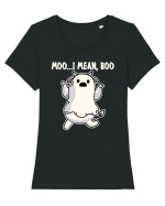 Ghost Cow Moo I Mean Boo Halloween Tricou mânecă scurtă guler larg fitted Damă Expresser
