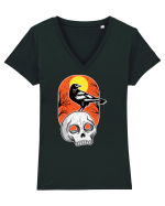 Halloween Pumpkin And Black Crow Tricou mânecă scurtă guler V Damă Evoker