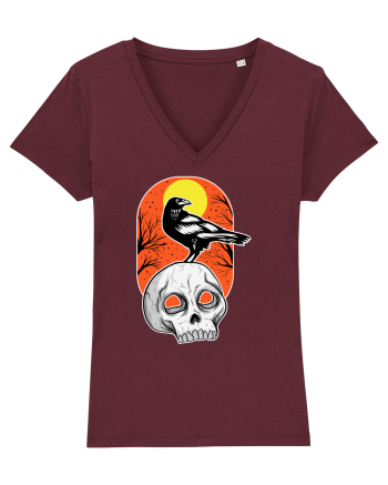 Halloween Pumpkin And Black Crow Burgundy