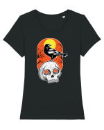 Halloween Pumpkin And Black Crow Tricou mânecă scurtă guler larg fitted Damă Expresser