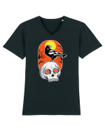 Halloween Pumpkin And Black Crow Tricou mânecă scurtă guler V Bărbat Presenter