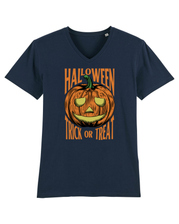 Halloween Pumpkin Engraving Style French Navy