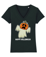 Halloween Pumpkin With Boo Head Tricou mânecă scurtă guler V Damă Evoker
