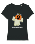 Halloween Pumpkin With Boo Head Tricou mânecă scurtă guler larg fitted Damă Expresser