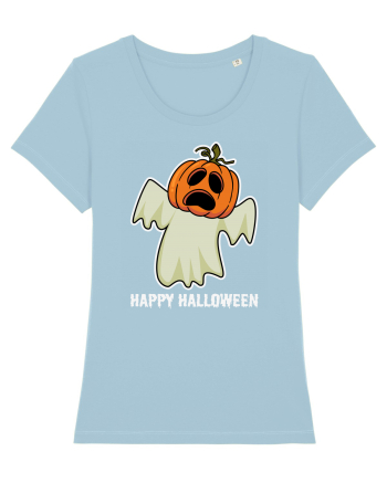 Halloween Pumpkin With Boo Head Sky Blue