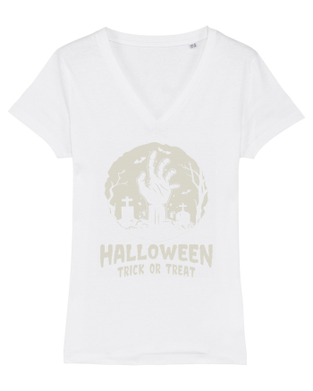 Halloween Trick or Treat Graveyard Hand White