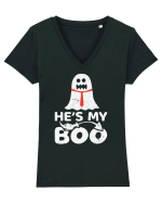 He is My Boo Cute Halloween Funny Ghost Tricou mânecă scurtă guler V Damă Evoker