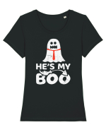 He is My Boo Cute Halloween Funny Ghost Tricou mânecă scurtă guler larg fitted Damă Expresser