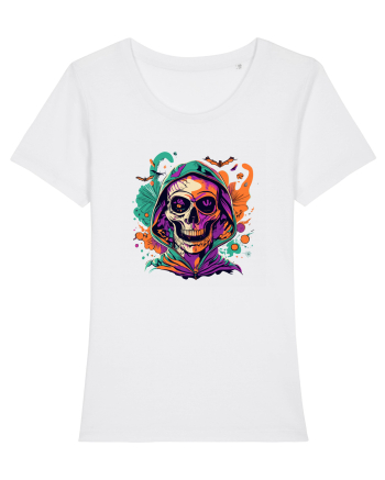 Vibrant Halloween Skull: Spooky and Colorful Delight! White