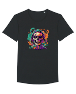 Vibrant Halloween Skull: Spooky and Colorful Delight! Tricou mânecă scurtă guler larg Bărbat Skater