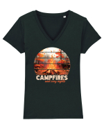 Campfires and cozy nights Tricou mânecă scurtă guler V Damă Evoker
